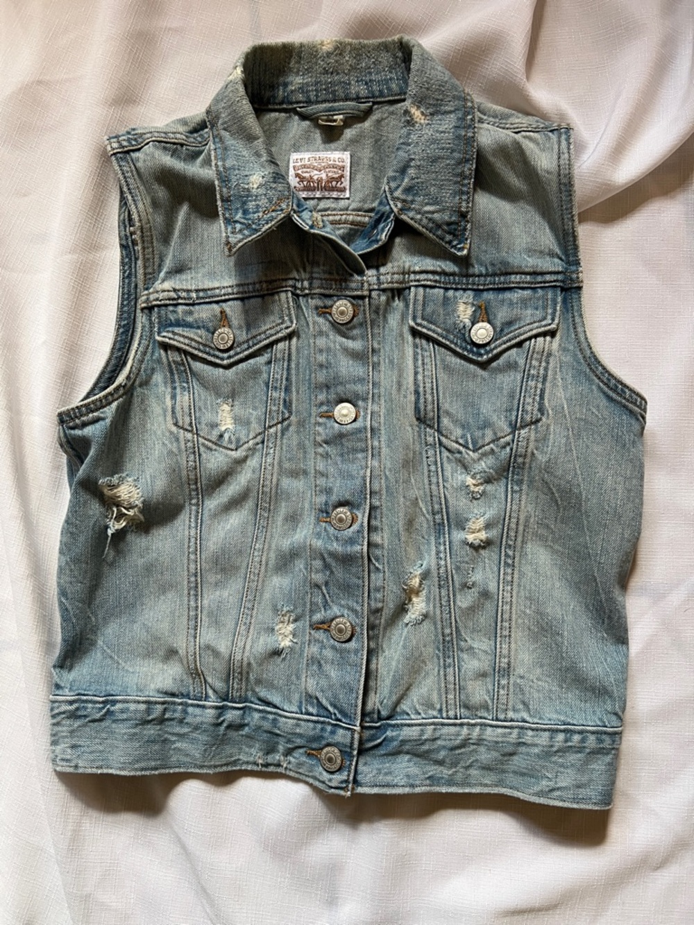 Levi's Light Blue Distressed Denim Vest - Picture 4 of 4